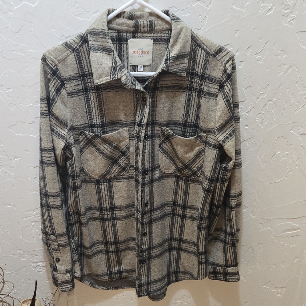 Gray and Tan Women's Soft Stylish Plaid Button Down